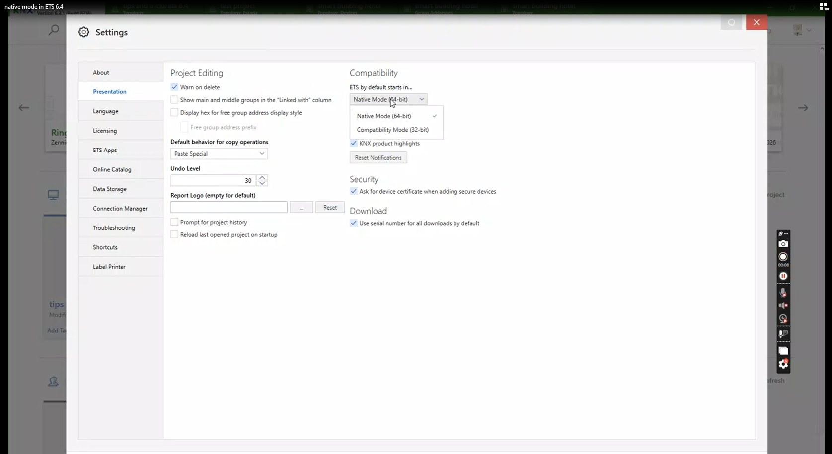 الاختيار بين Native Mode 64-bit و Compatibility Mode 32-bit